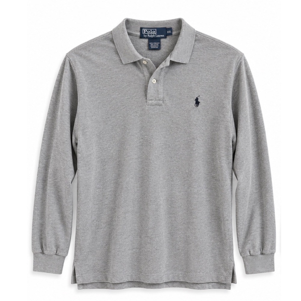 Polo Ralph Lauren Mens XXL Gray Long Sleeve Polo Shirt 100% Cotton Classic Fit